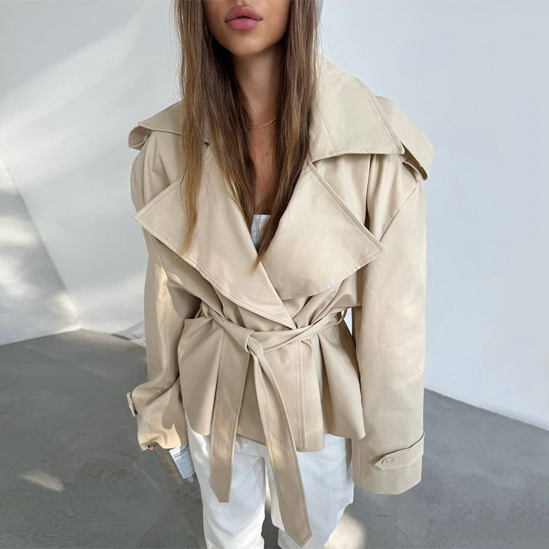 Damen Elegante Trenchcoat mit Taillengürtel und weitem Schnitt Drune
