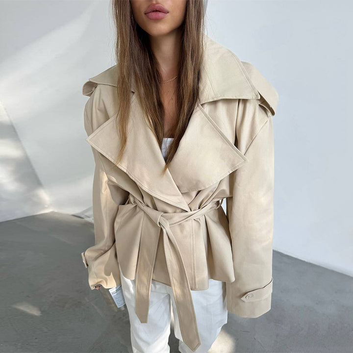 Damen Elegante Trenchcoat mit Taillengürtel und weitem Schnitt Drune