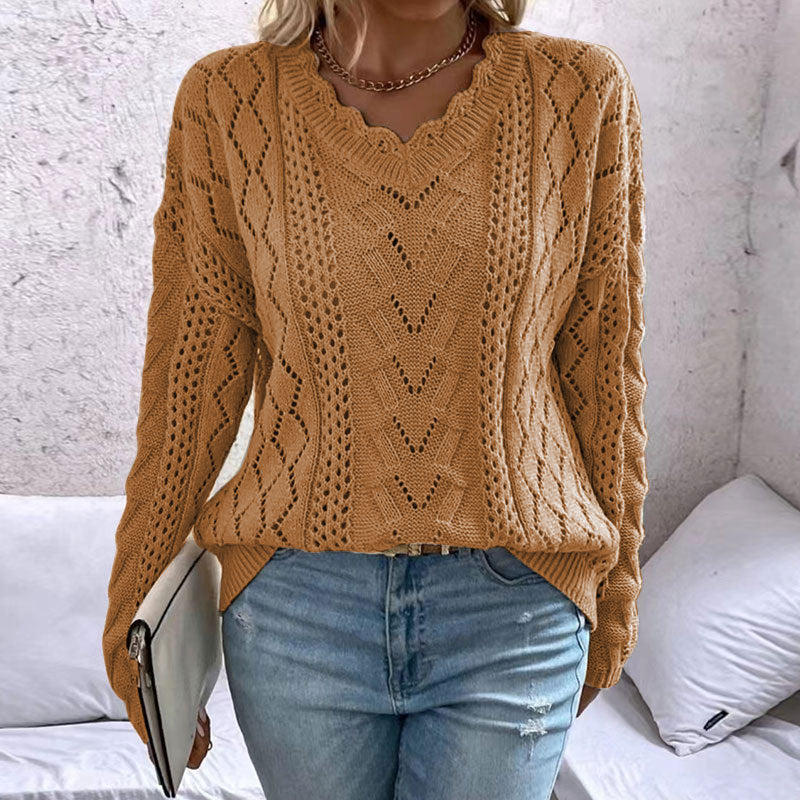 Damen Strickpullover mit raffinierten Netzstrukturen und V-Ausschnitt Drune