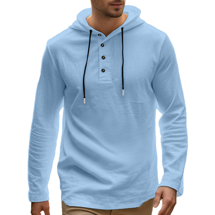 Herren lässiges Langarm-Hoodie-Shirt mit Knopfdetails und praktischen Taschen Drune
