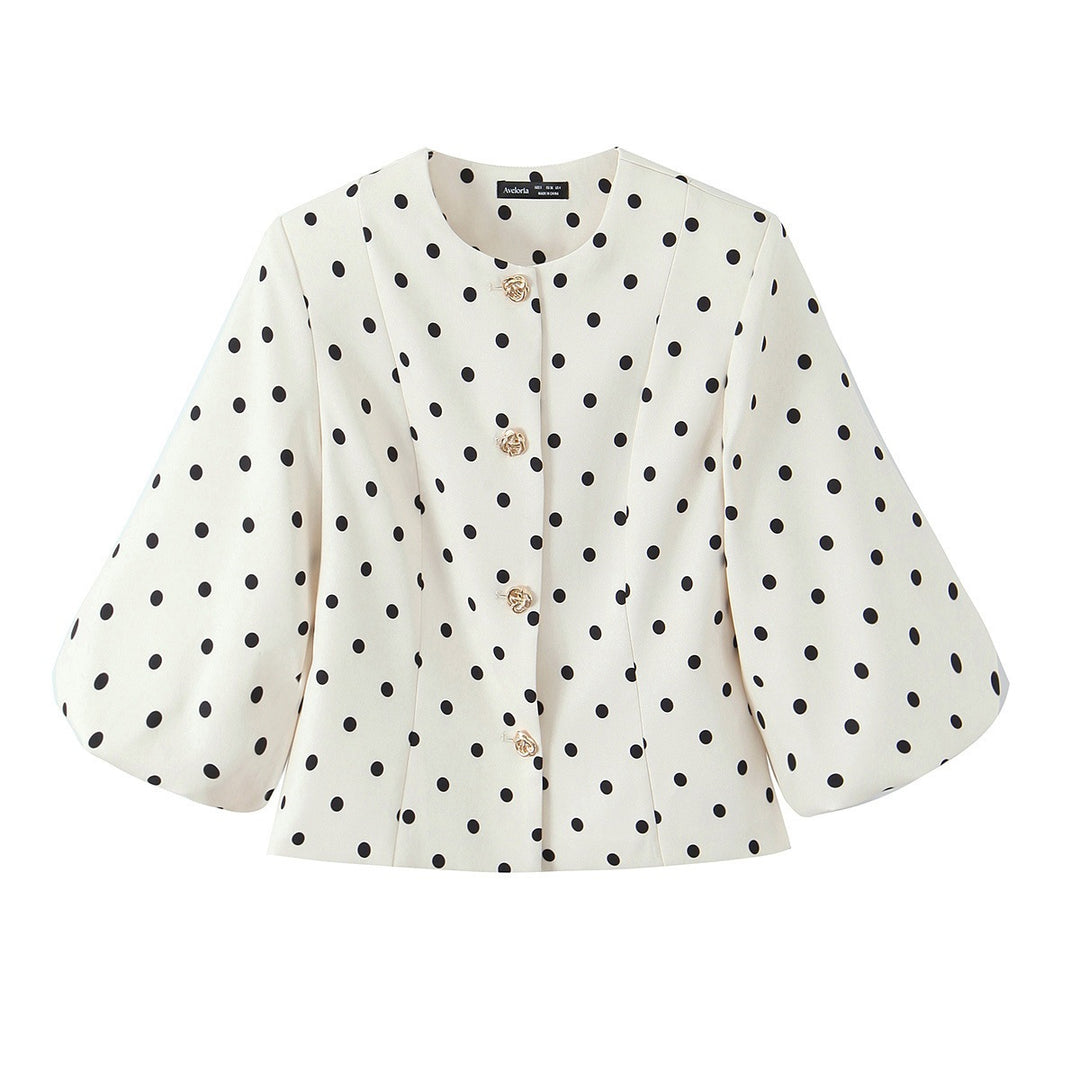 Damenbluse mit voluminösen Ärmeln und Polka-Dot-Muster Drune