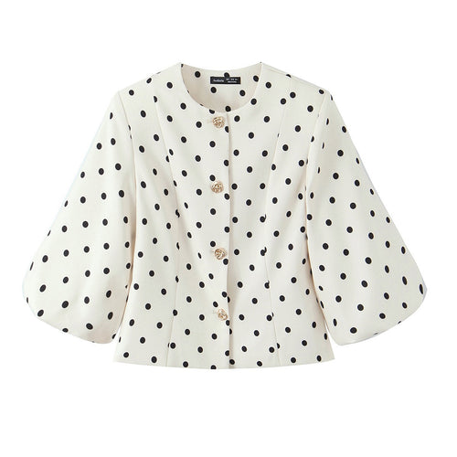 Damenbluse mit voluminösen Ärmeln und Polka-Dot-Muster Drune