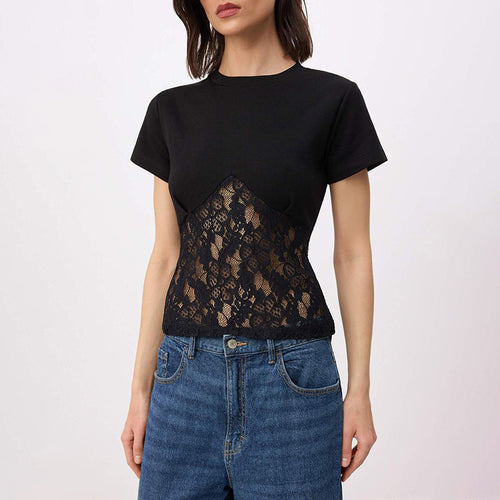 Damen Elegantes Oberteil aus Spitze und Jersey Drune