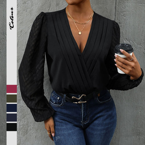 Damen Bodysuit mit eleganter Rüsche und transparenten Ärmeln Drune