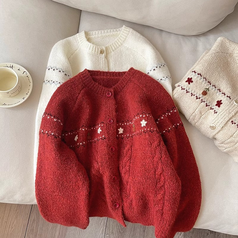 Damen Gemusterte Strickjacke mit dekorativen Knöpfen und lässigem Schnitt Drune
