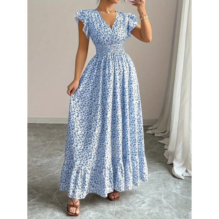 Damen Maxikleid mit floralem Rüschendesign und elastischem Taillenteil Drune