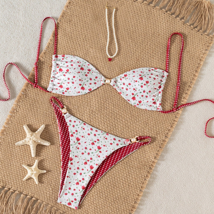 Damen Bikini-Set mit raffiniertem Leopardenmuster und eleganten Perlendetails Drune