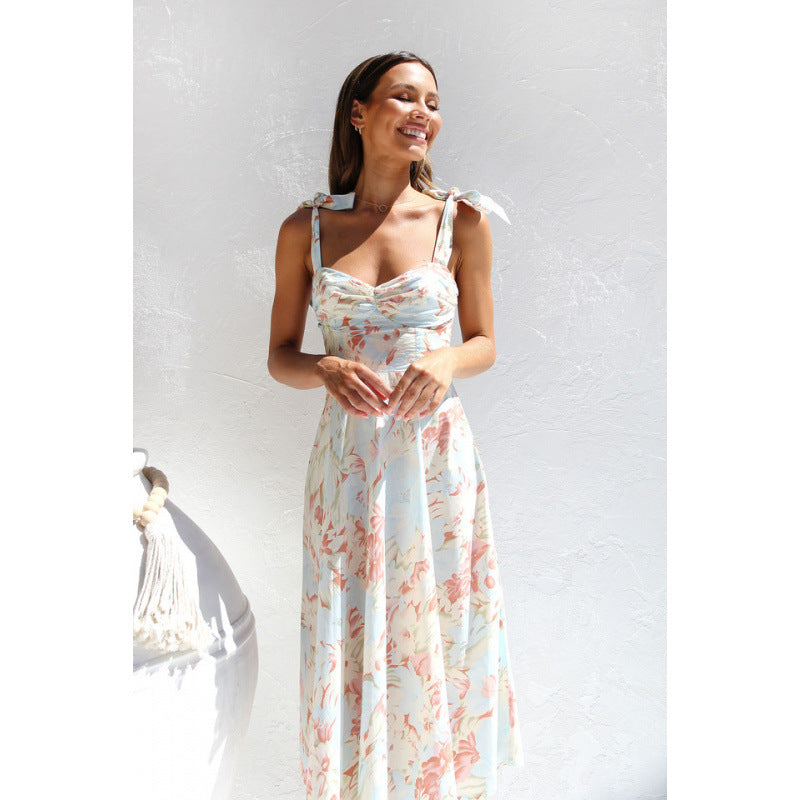 Damen Sommerliches Maxikleid mit verstellbaren Trägern und Raffungen Drune