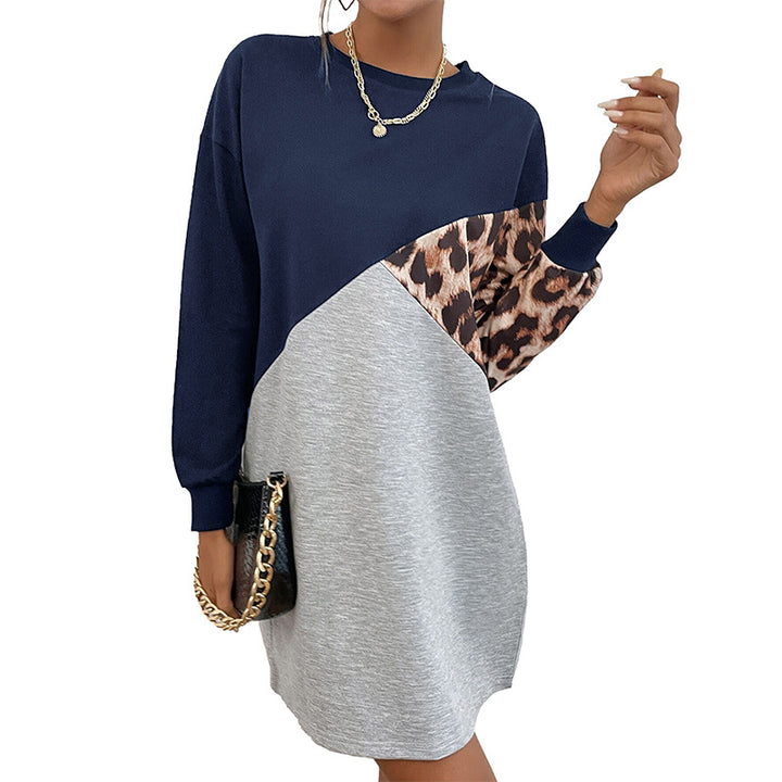 Damen lässiges Sweatkleid mit tierischem Muster und modischem Farbblock-Design Drune