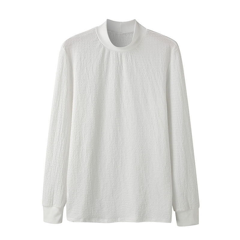 Unisex nan texturierter Waffelstrick-Pullover mit schmalem Stehkragen und Rippbündchen Drune
