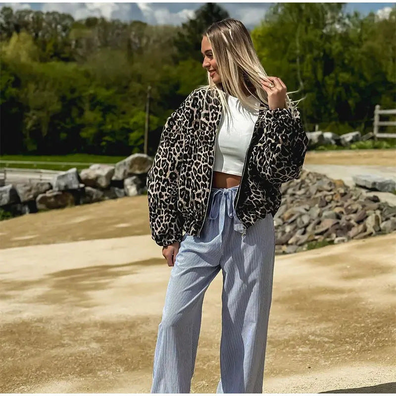 Damen Modische Steppjacke im modernen Leopardenmuster Drune