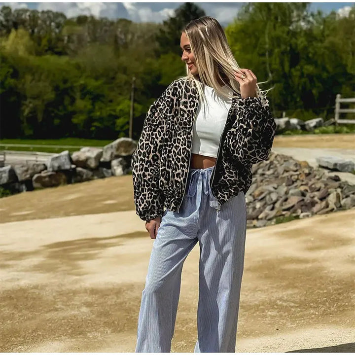 Damen Modische Steppjacke im modernen Leopardenmuster Drune