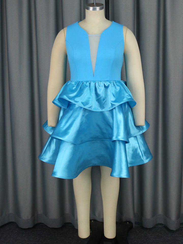 Damen Festliches Schwingendes Kleid mit Volant und Transparente Einsätze Drune