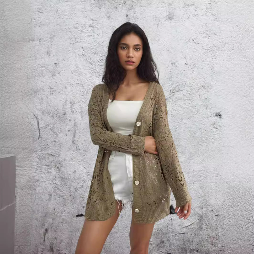 Damen Strickjacke mit perforiertem Muster und Knopfverschluss Drune