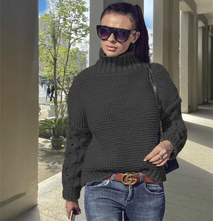 Damen kuscheliger Strickpullover mit Rollkragen und strukturierten Ärmeln Drune