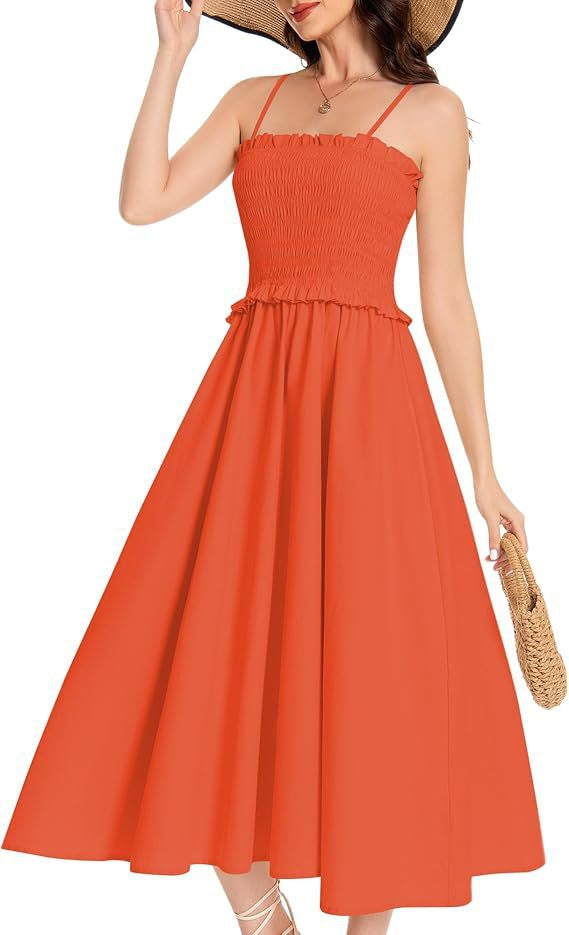 Damen Midi-Kleid mit elastischem Oberteil und weiten Rock Drune