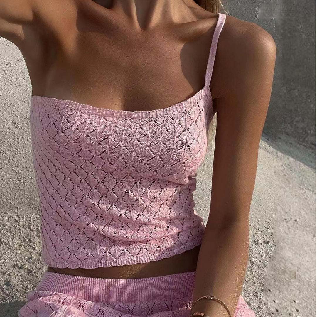 Damen Gestricktes Crop Top und Maxi Rock Set Drune