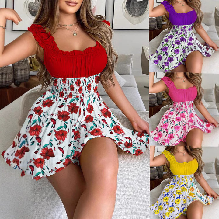 Damen Sommerkleid mit Rüschendetails und elastischem Bund Drune