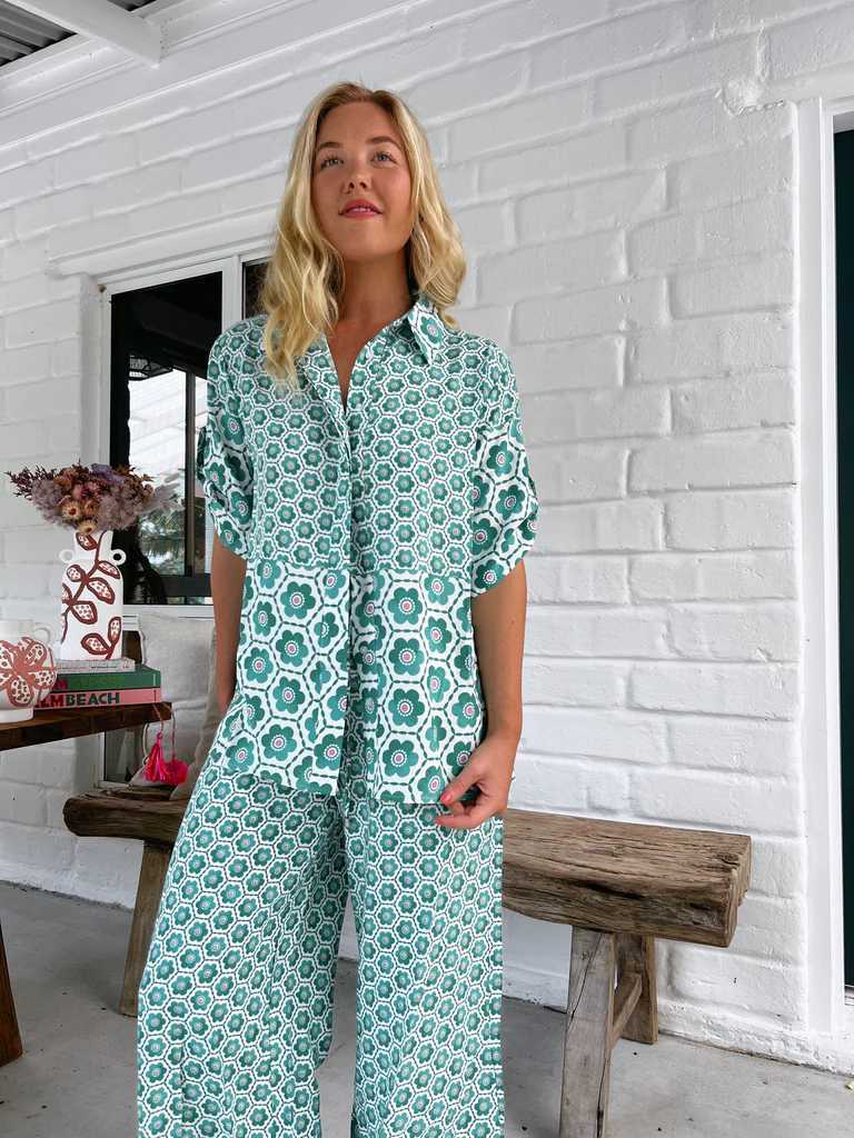 Damen Chice Blusen-Hosen-Kombination mit floralem Druck und weitem Schnitt Drune