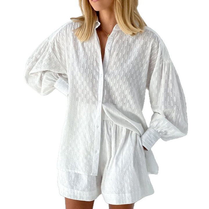 Damen modisches Kurzarm-Pyjama-Set mit strukturierter Oberflächenbeschaffenheit Drune