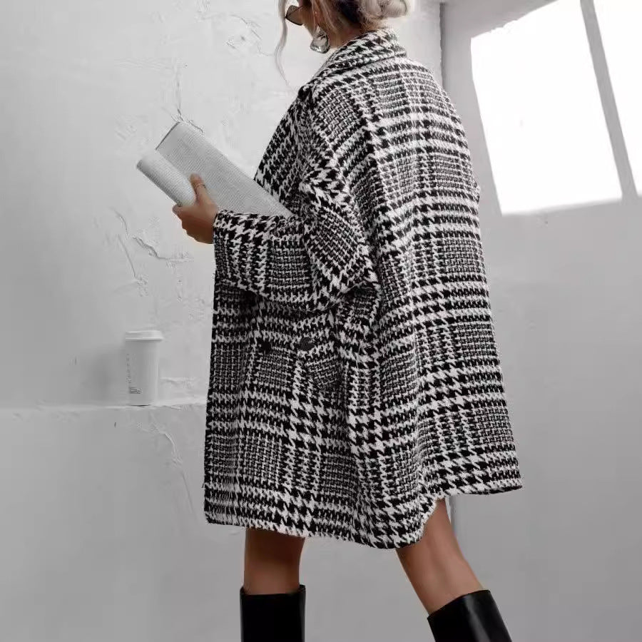 Damen Oversized Karomantel mit Luxus-Design und lässigem Schnitt Drune