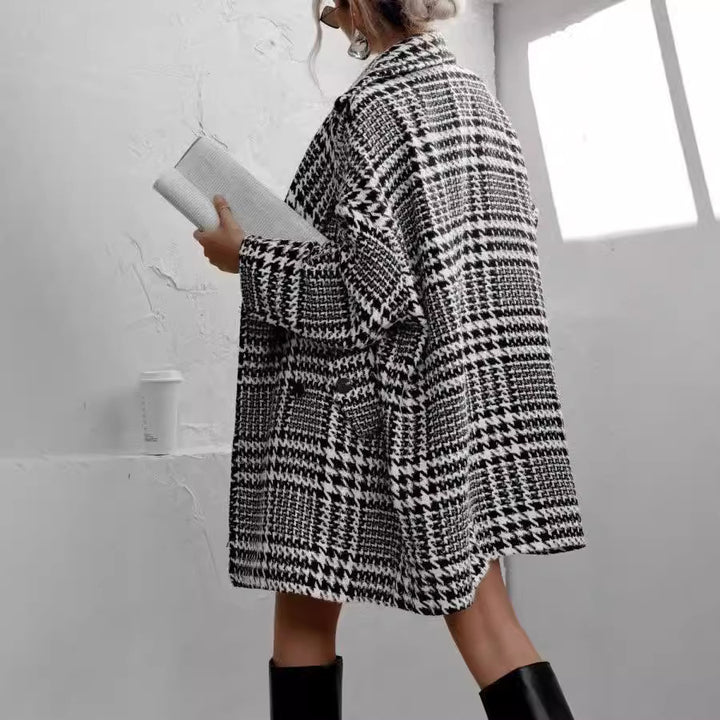 Damen Oversized Karomantel mit Luxus-Design und lässigem Schnitt Drune