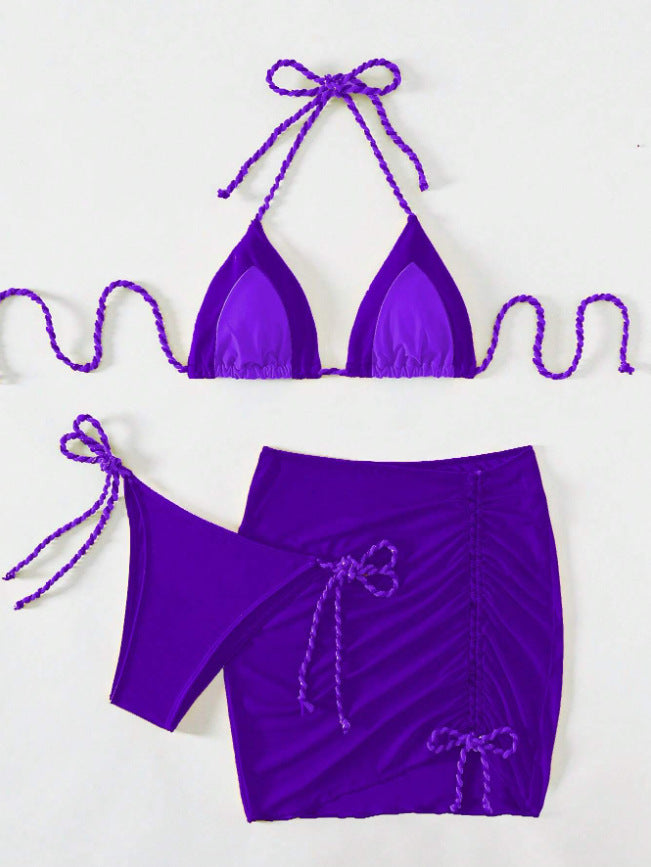 Damen Triangel-Bikini mit Wickelrock und Bänder Drune
