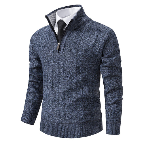 Herren nan Halbzip-Strickpullover mit strukturierter Zopfoptik, wärmendem Stehkragen und schmaler Silhouette Drune