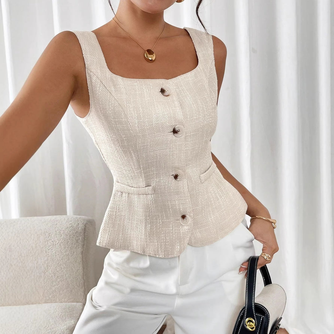 Damen Elegant geschnittene Weste mit Knopfdetail Drune