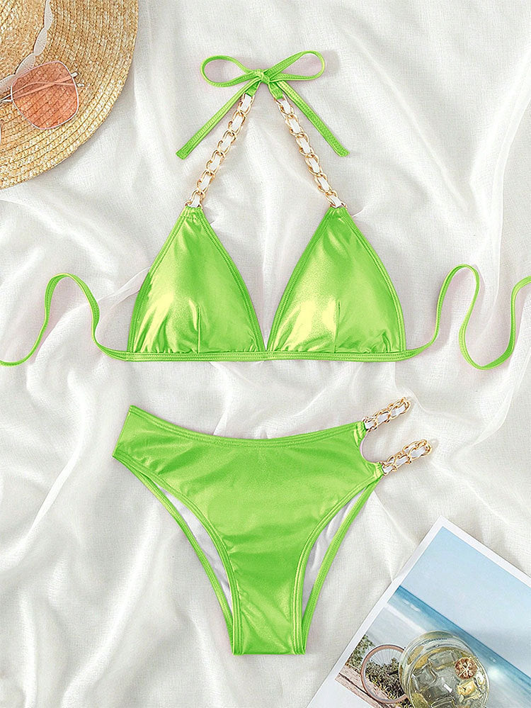 Damen Triangel-Bikini mit goldenen Kettendetails Drune
