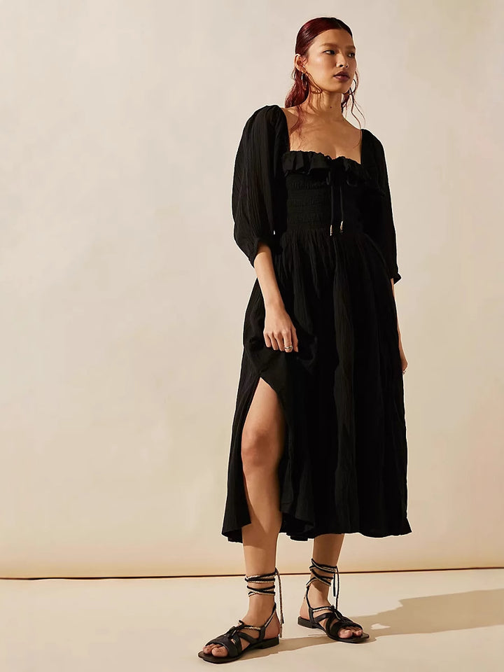 Damen luftiges Midikleid mit Rüschendetails Drune