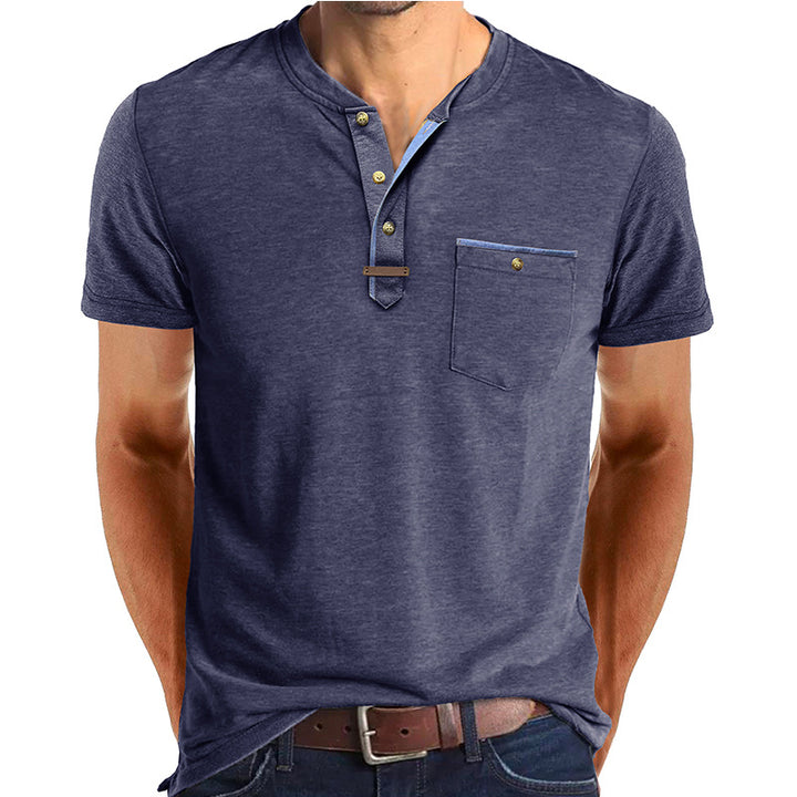 Herren Kurzarm-Henley T-Shirt mit modischen Akzenten Drune