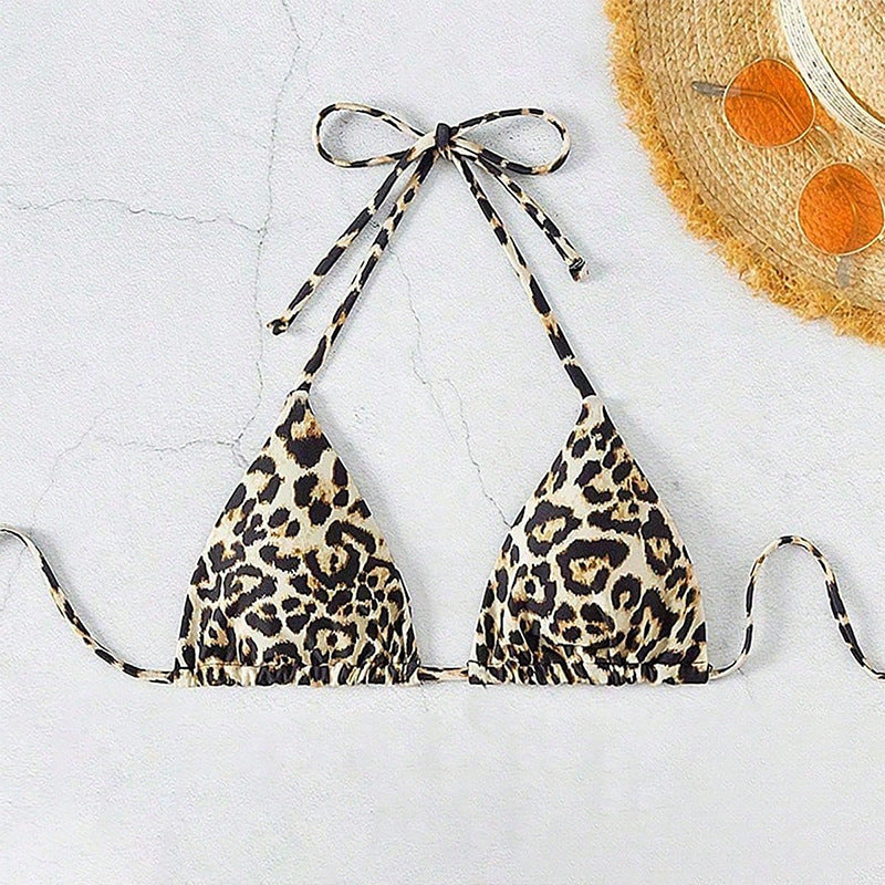 Damen Triangel-Bikini mit modischem Leopardenmuster und verstellbaren Trägern Drune