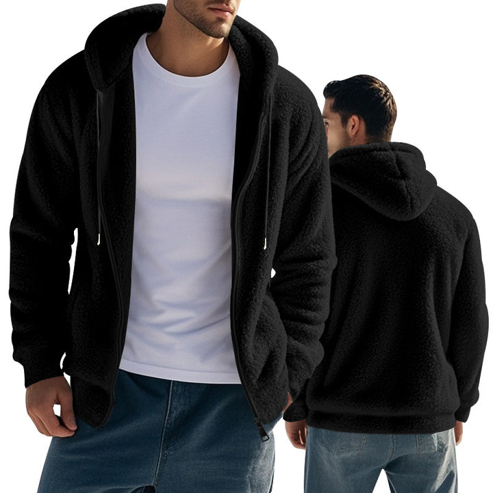 Herren nan Teddyfleece Kapuzenjacke mit Frontreißverschluss und Eingrifftaschen Drune