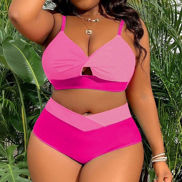 Damen hoch tailliertes Bikini-Set mit modischem Farbblock-Design Drune