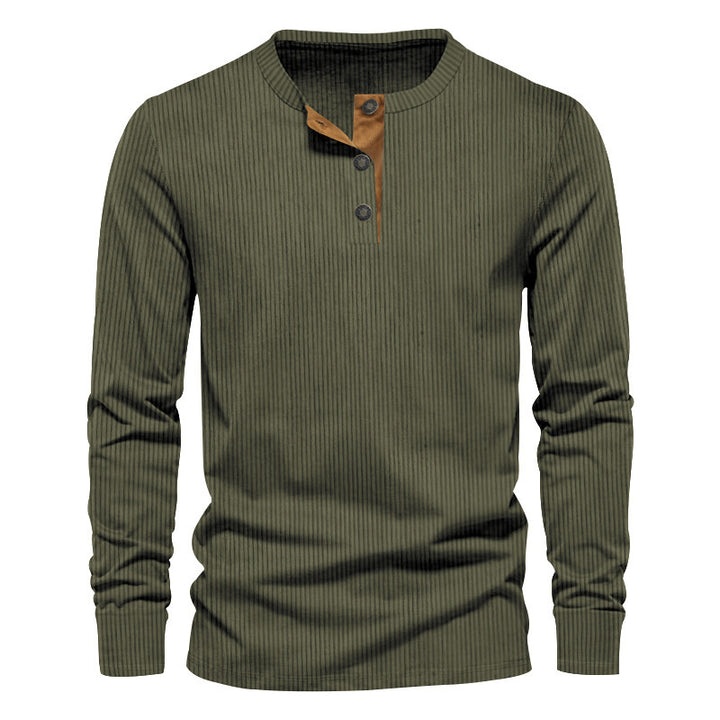 Herren lässiges Langarm-Henley-Shirt mit strukturiertem Rippdesign und modischen Knopfdetails Drune