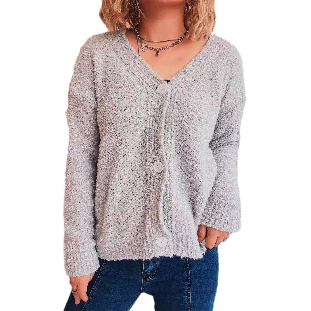 Damen gemütlicher Strickcardigan mit Knopfdetails und V-Ausschnitt Drune
