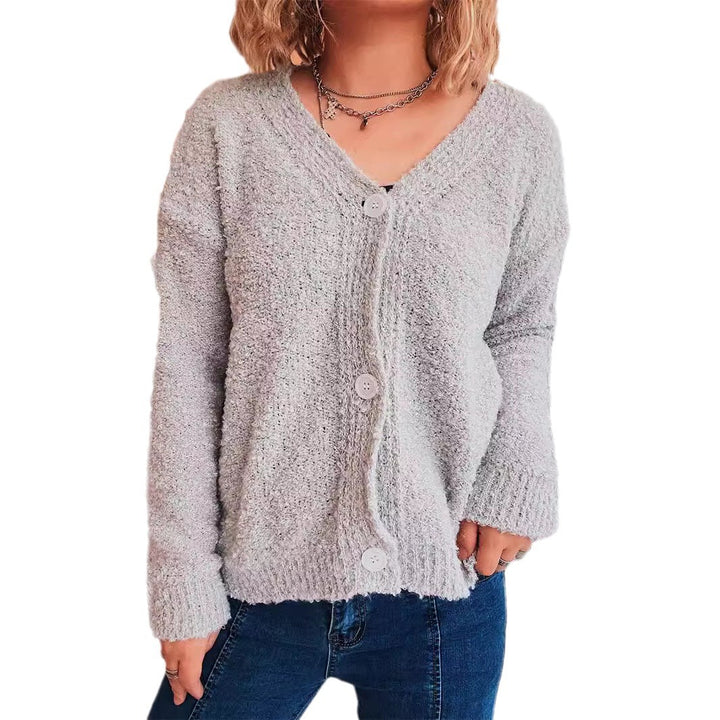 Damen gemütlicher Strickcardigan mit Knopfdetails und V-Ausschnitt Drune
