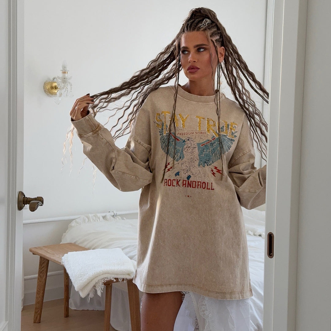 Damen Oversized Sweatshirt mit grafischem Print und lässigem Schnitt Drune
