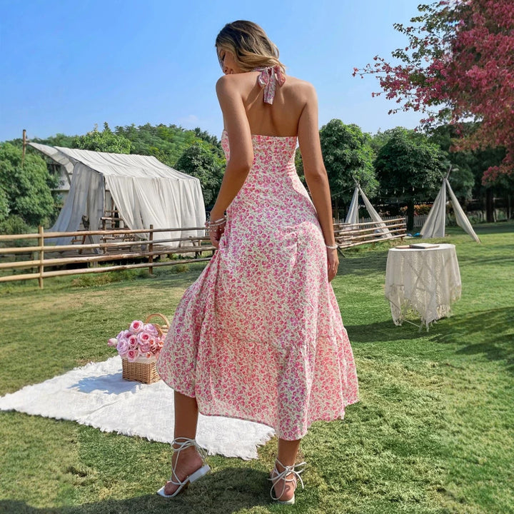 Damen Maxikleid mit floralem Design und gerafftem Saum Drune