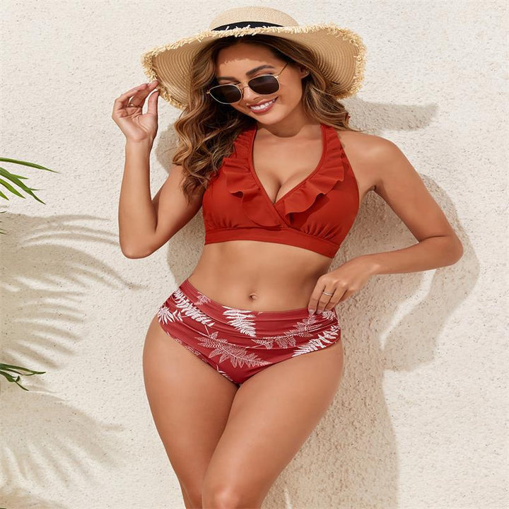 Damen Bikini-Set mit Volant-Top und hochgeschnittenem Slip Drune