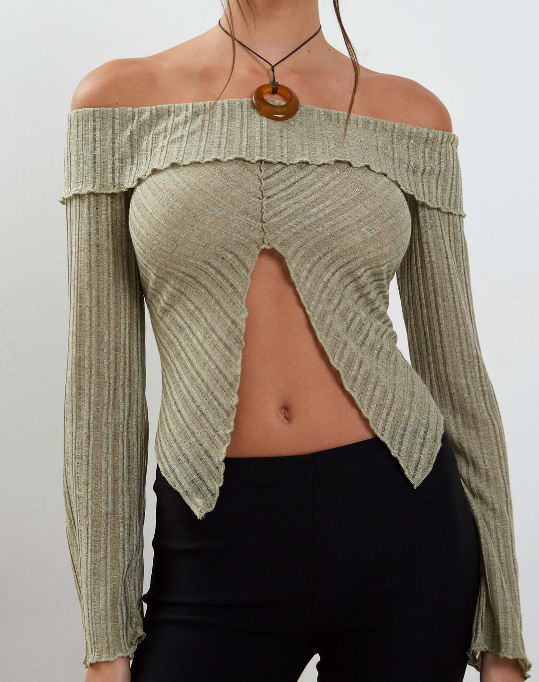 Damen Trendy Oberteil mit Off-Shoulder-Design und dekorativen Rüschen Drune