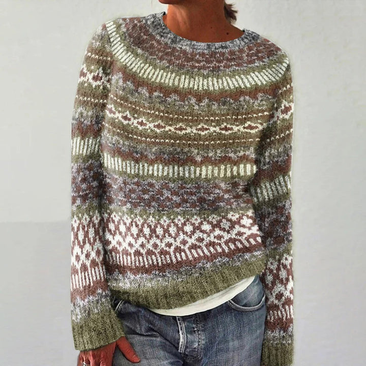 Damen gemütlicher Strickpullover mit buntem Muster und lässigem Schnitt Drune