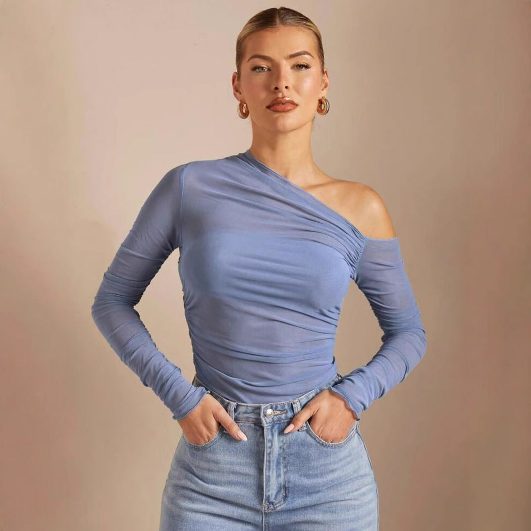Damen Asymmetrischer Body mit Raffungen und langen Ärmeln Drune