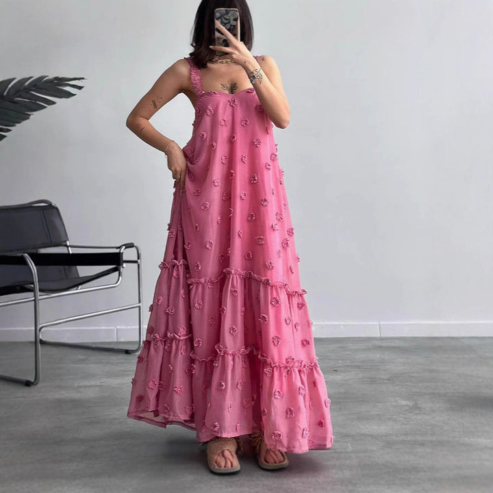 Damen Maxikleid mit Rüschen und floralen Applikationen Drune