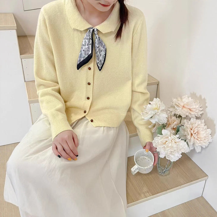 Damen Strickjacke mit dekorativem Kragen und Knöpfen Drune