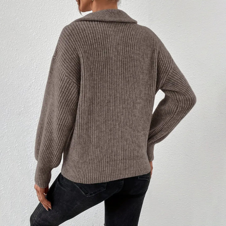 Damen Kuscheliger Strickpullover mit elegantem Stehkragen und Reißverschluss Drune