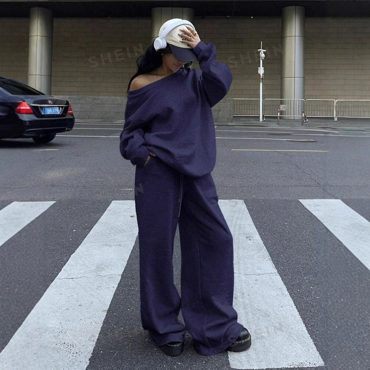 Damen Bequeme Oversized Sweatpants und lässiger Pullover Drune