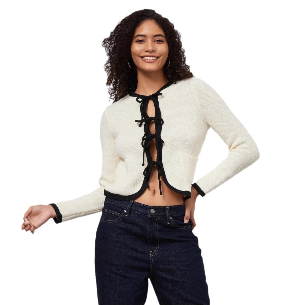 Damen modische Strickjacke mit dekorativem Bindegürtel und praktischen Taschen Drune