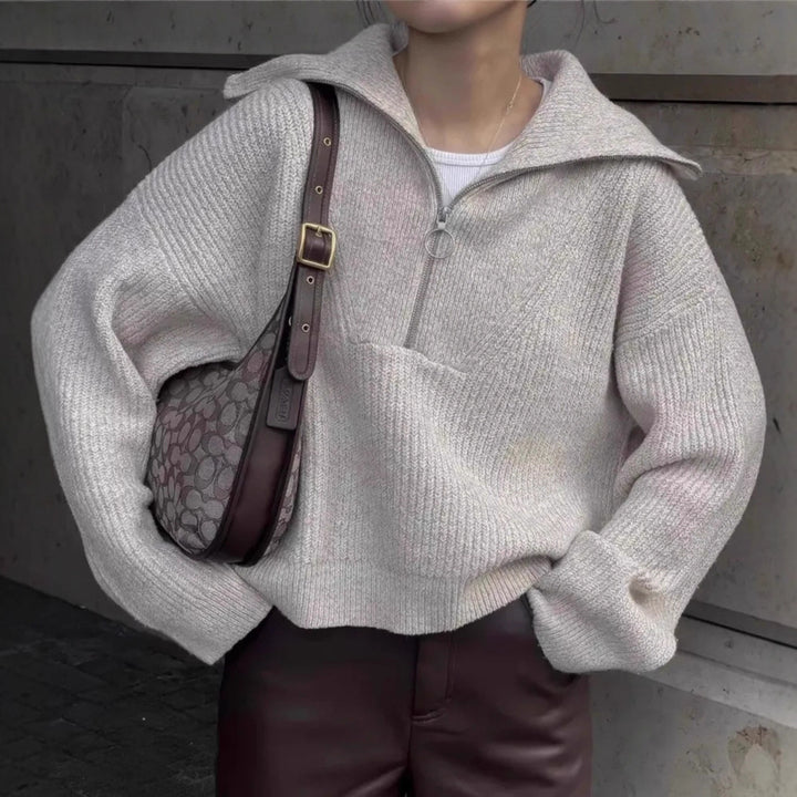 Damen Strickpullover mit Reißverschluss und lässigem Schnitt Drune